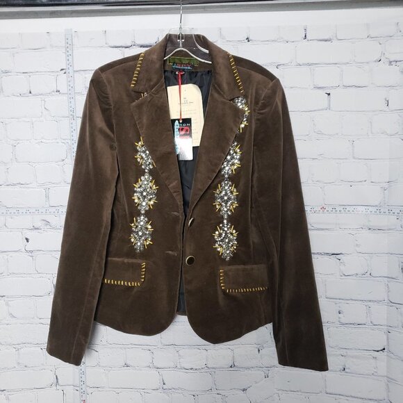 Spy Zone Exchange Los Angeles Beaded Brown Velvet Jacket Embellished NWT size XL - Picture 1 of 10